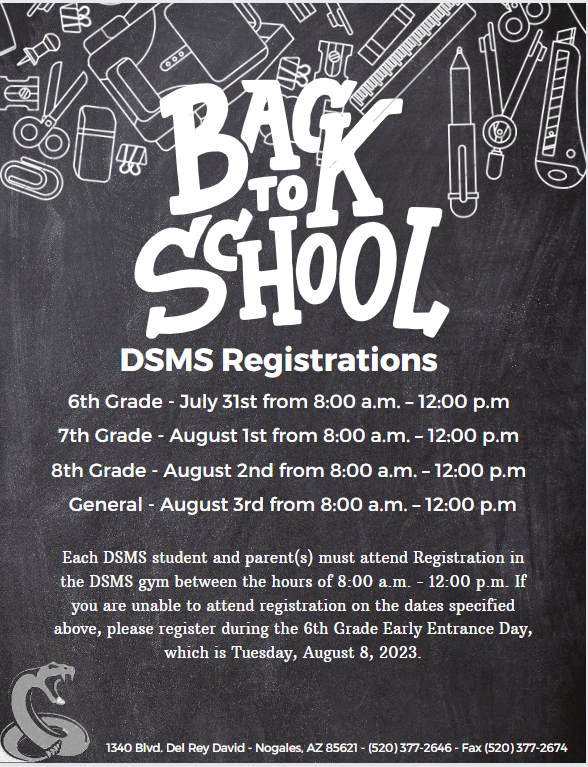  Display of scheduled dates for Fall registration